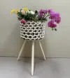 Nordic style creative pure handcrafted outer woven flower baskets, high flower stands, floor-standing indoor and outdoor decoration, green ivy, garden potted plants, artificial flowers/real flowers suitable Specification image