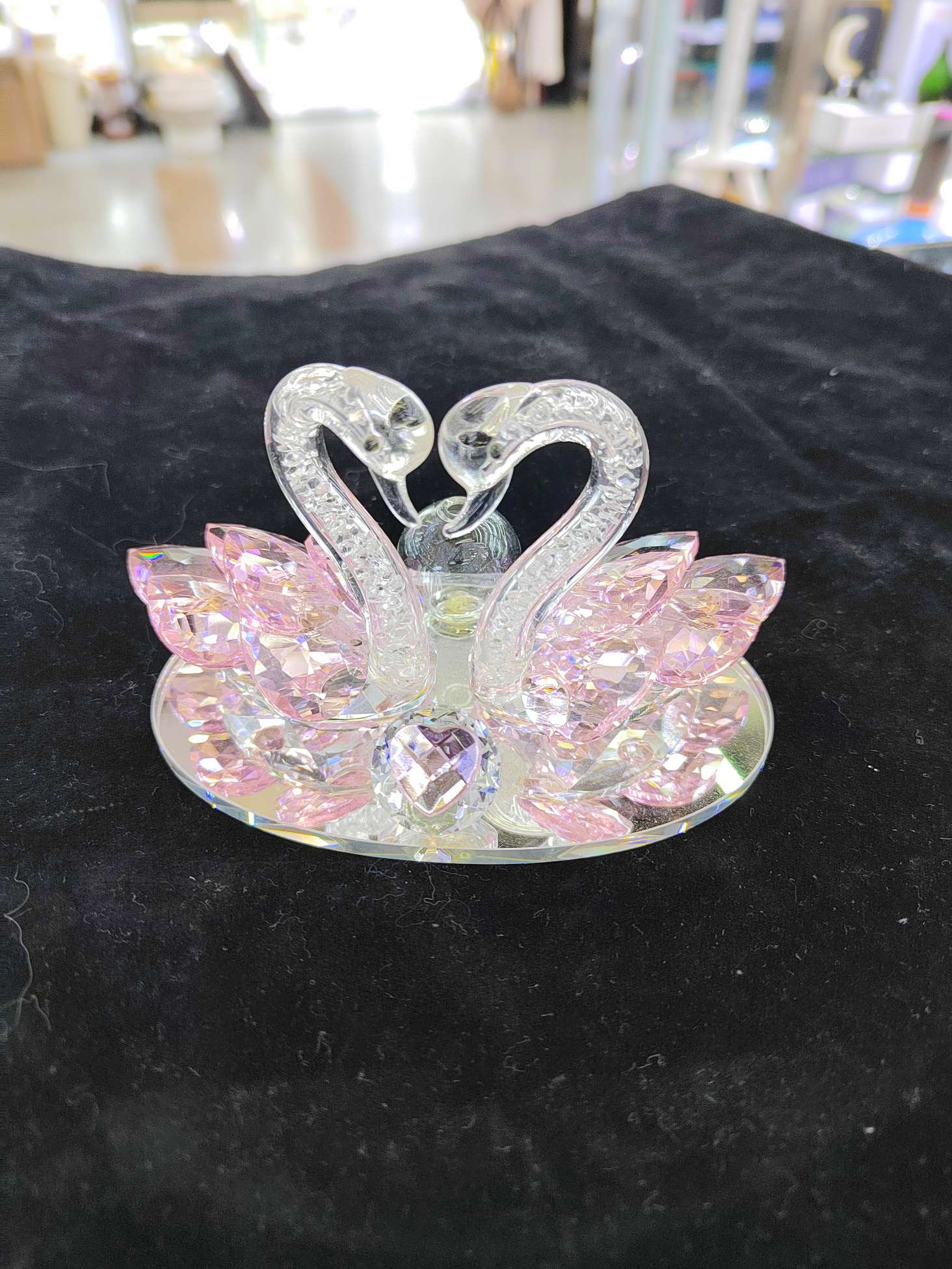 玻璃水晶工艺品粉色天鹅，玄关酒柜电视柜结婚乔迁新居礼品收藏美观大方