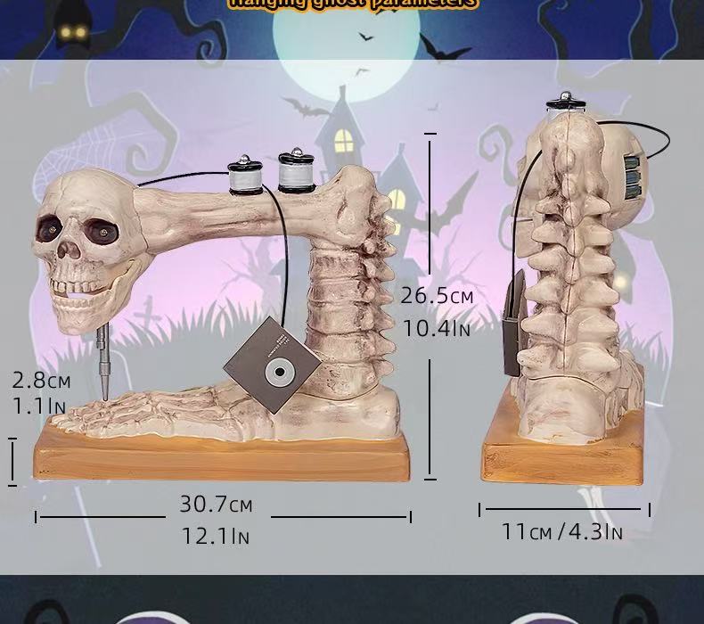 跨境万圣节骷髅骨架缝纫机电动感应发光发声逼真骷髅摆件鬼屋节日详情5