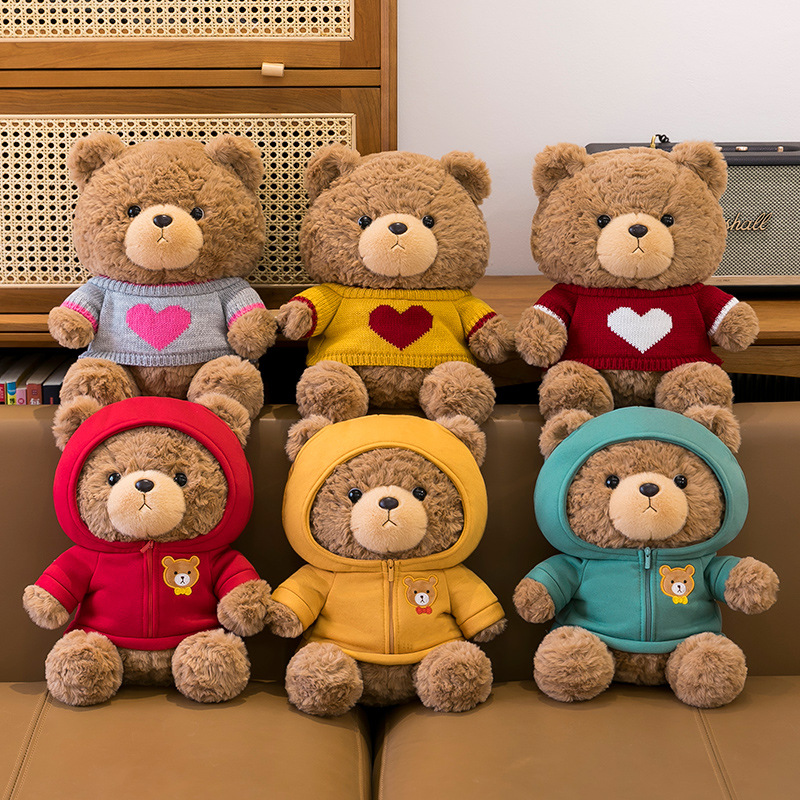 New cross-border casual hoodie, teddy bear plush toy, sweater, teddy bear doll, children's birthday gift doll full figure