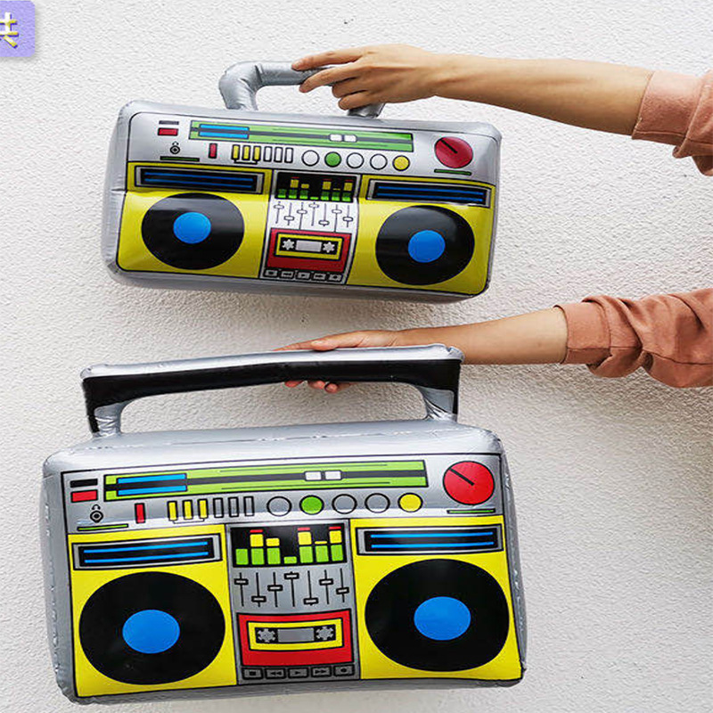 Retro PVC inflatable radio, eco-friendly inflatable musical instrument, inflatable tape recorder, stage props, children's inflatable toys Specification drawing