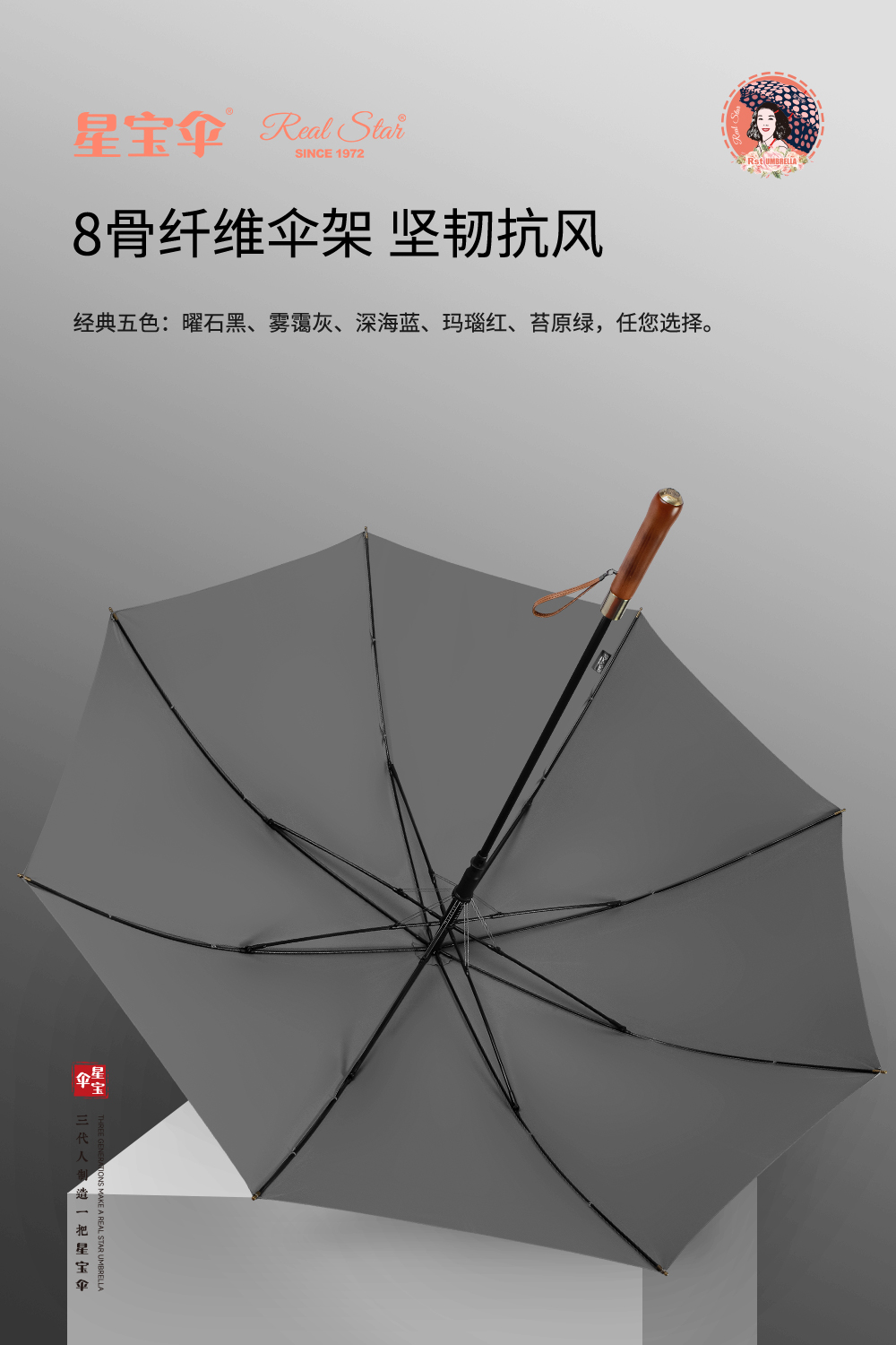 星宝伞1923直手柄晴雨伞加厚280T高密碰击布防嗮晴雨2用商务伞详情15