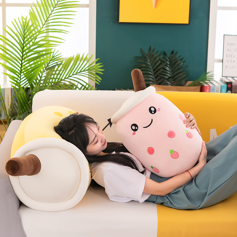 Cross-border milk tea cups, plush toys, creative fruit milk tea dolls, large cartoon sleeping cushions, exchange gifts details Picture