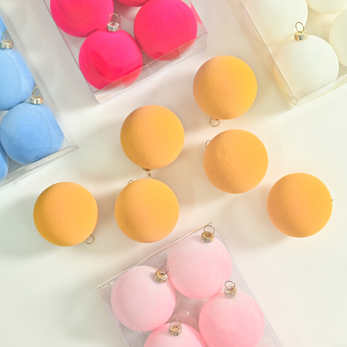 跨境新款纯色植绒马卡龙色系圣诞装饰球植绒圣诞球套装圣诞树挂饰圣诞用品圣诞球圣诞圣诞节装饰品