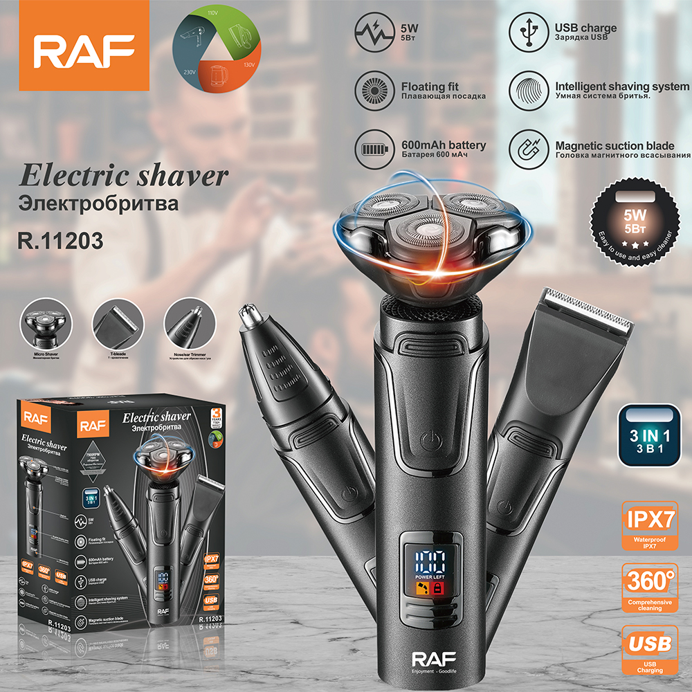 RAF Cross-border Charging USB Three-in-one Electric Men's Shaver, Shaving Nose Hair Trimmer, Beauty and Hair Care Set