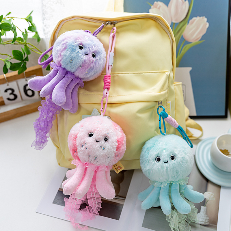 New cute and popular jellyfish pendant, plush toy doll, ocean cartoon bag, pendant, keychain doll details Picture