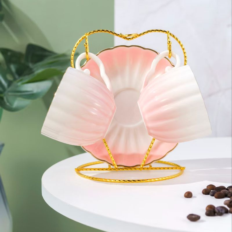 北欧描金轻奢风水具套装陶瓷水杯水壶咖啡具礼品套装带托盘跨境