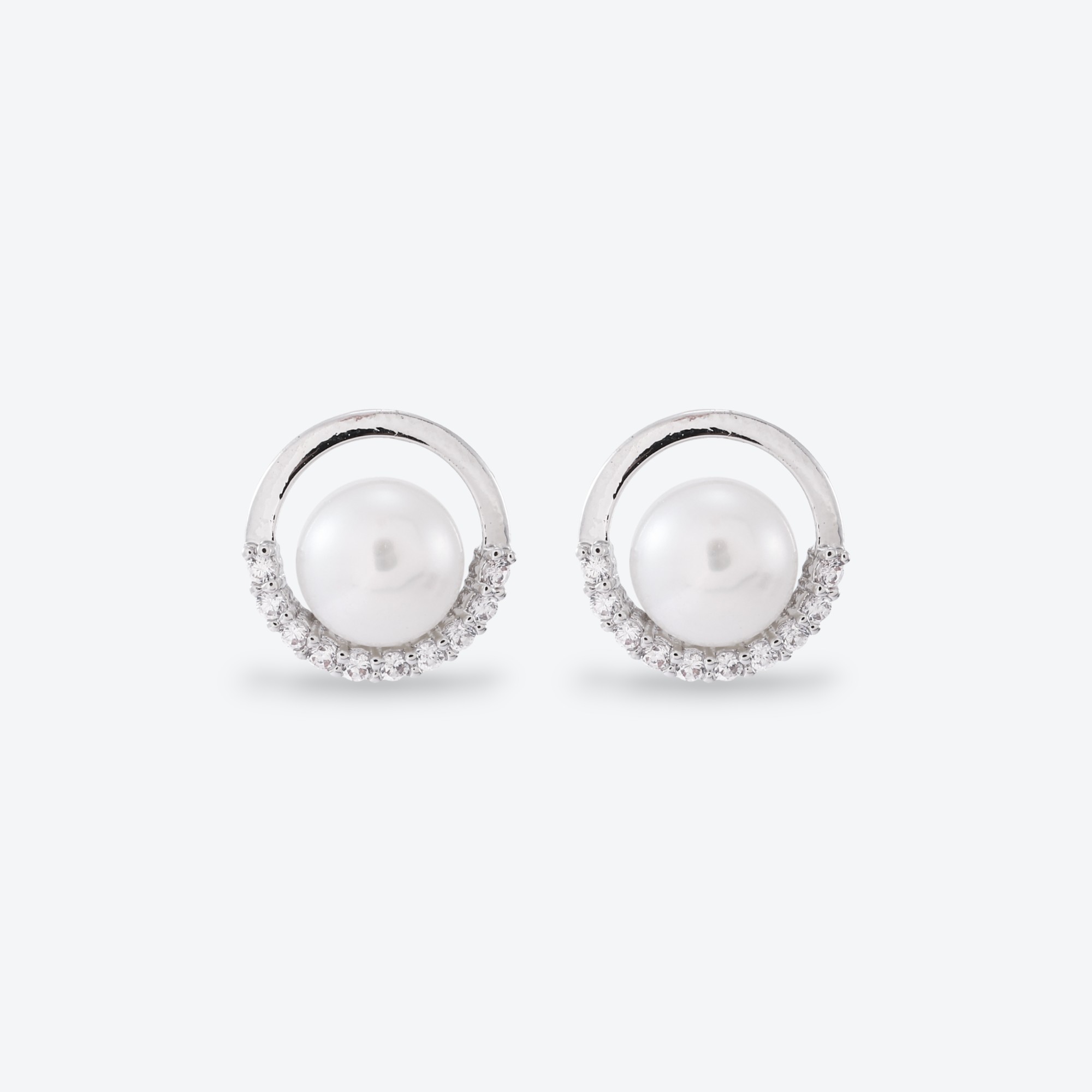 Xuhui brand exquisite and light luxury copper plated with real gold, zircon 925 silver needle, round freshwater pearl, luxurious design, fashionable stud earrings Specification drawing