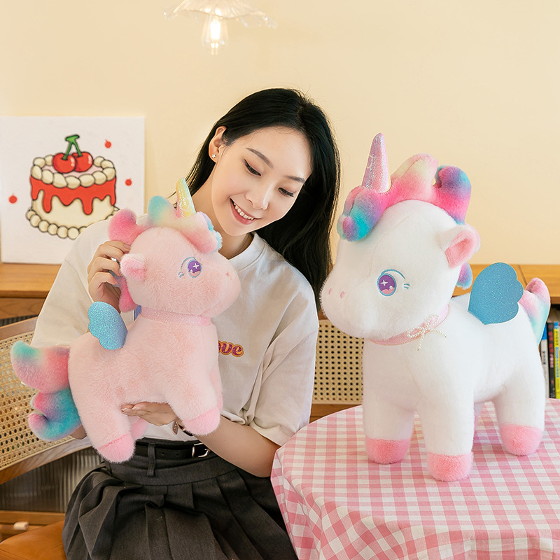Wholesale of cross-border seven-color unicorn fleece toys, rainbow ponies, girls' bed cushions, children's stuffed dolls details Picture