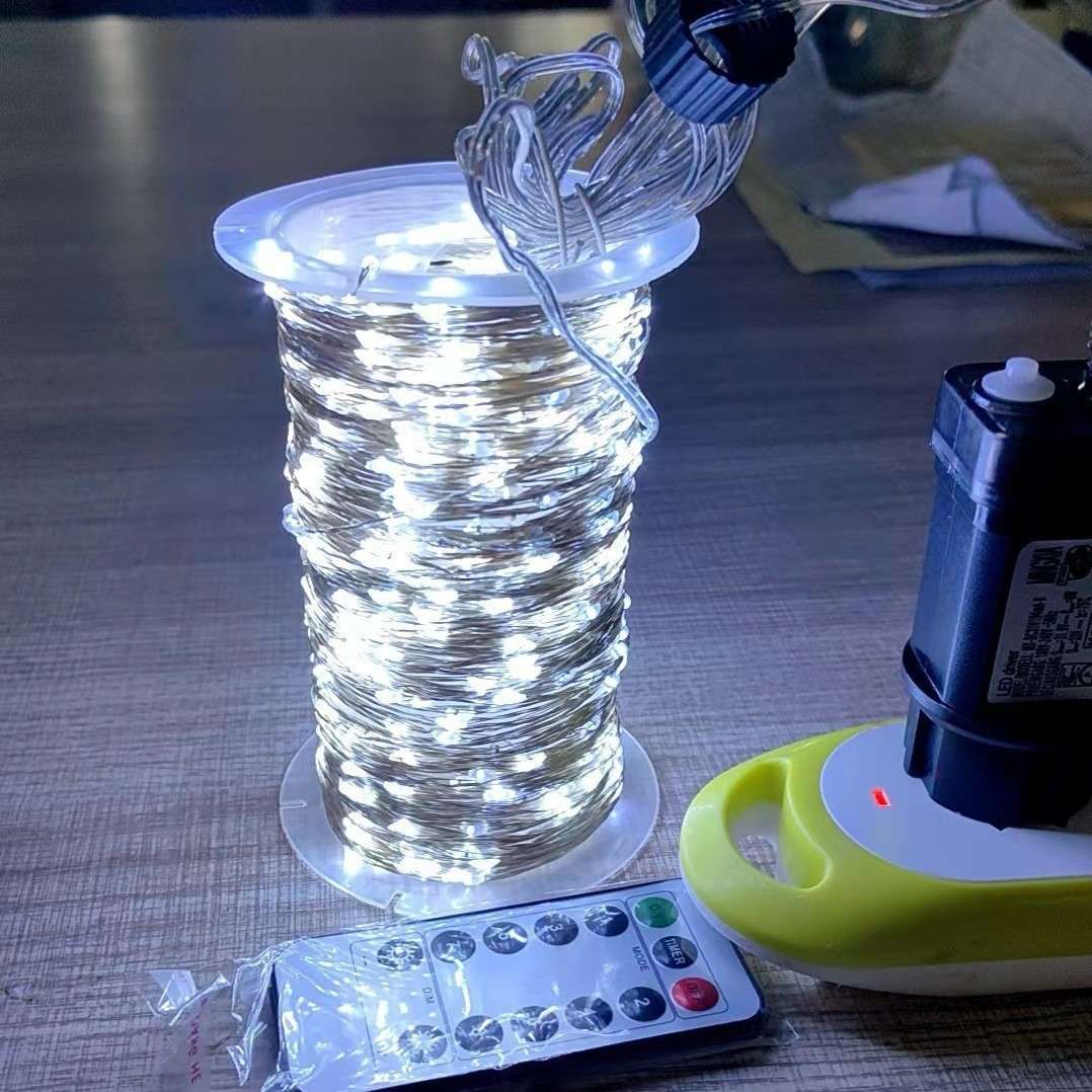 现货遥控圣诞树灯串铜丝灯彩灯100米绿线led铜线灯串满天星圣诞节批发彩灯礼品细节图