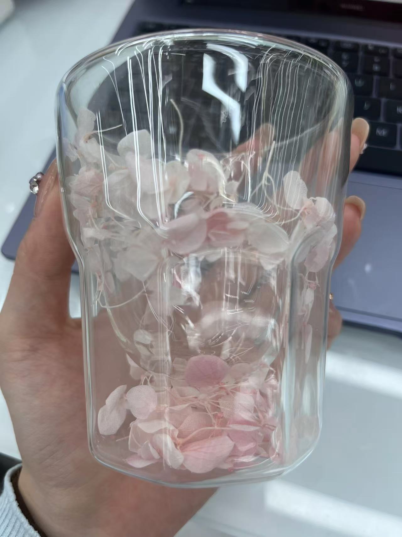 New brand export double-layer high borosilicate glass dry flower cup, heat-resistant small 350ml, summer tea brewing cup, Langxu drinking cup, jade crystal glass cup, bamboo joint cup, dry flower glass cup, coffee cup, commercial beverage cup Item Picture