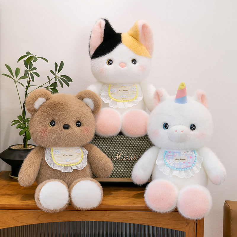 Cute three-flower cat plush toys, running animals, little rabbits, plush toy dolls, throw pillows, Children's Day gifts details Picture