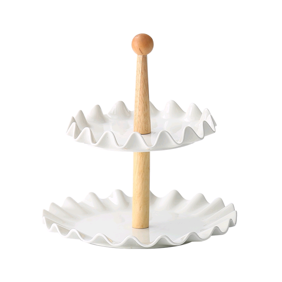 欧式陶瓷双层水果盘自助餐展示架 下午茶糖果盘甜品架点心托盘架