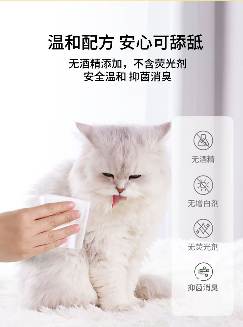 80抽宠物清洁湿纸巾抑菌消臭宠物猫狗护理湿巾详情2