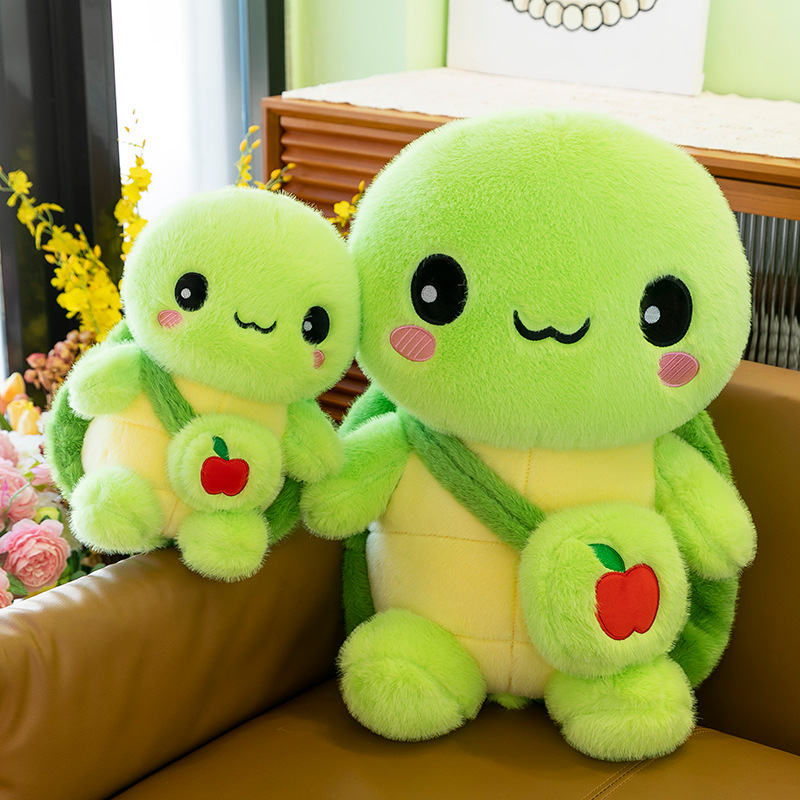 New green turtle plush toy, cute doll backpack doll, birthday gift for girls, 2D plush toy full figure