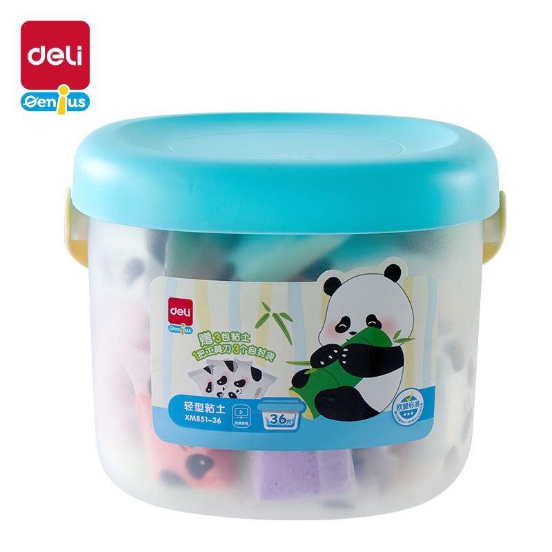 Deli XM851 Ultra-light Clay Panda Edition Children's Colored Clay for Kindergarten 36-color diy bucket plasticine for primary school students Item Picture
