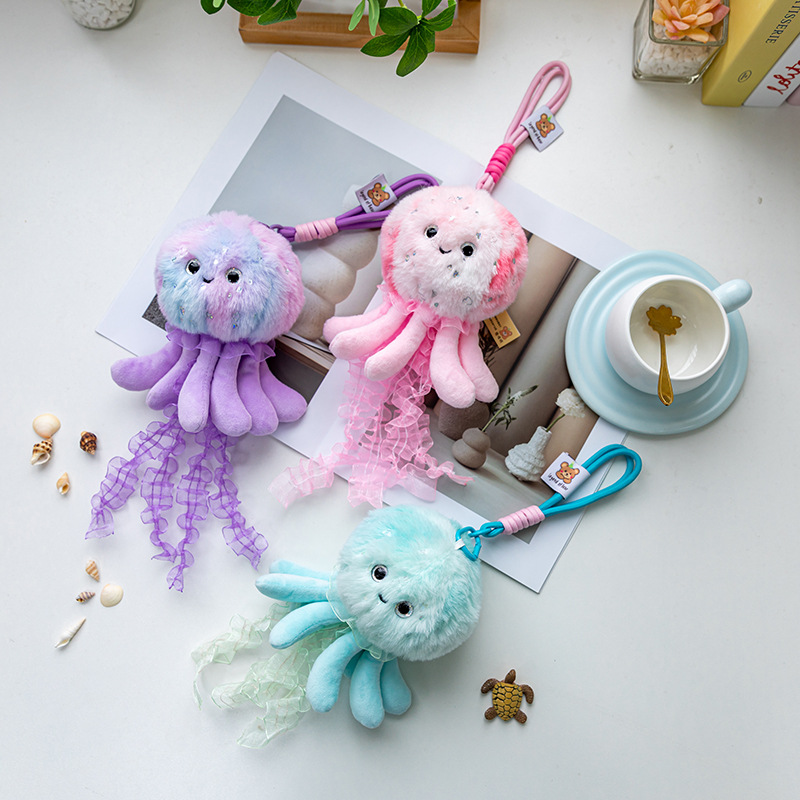 New cute and popular jellyfish pendant, plush toy doll, ocean cartoon bag, pendant, keychain doll full figure