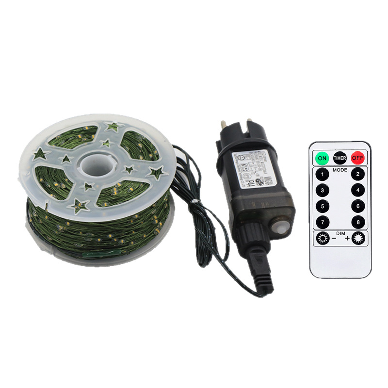 现货遥控圣诞树灯串铜丝灯彩灯100米绿线led铜线灯串满天星圣诞节批发彩灯礼品白底实物图