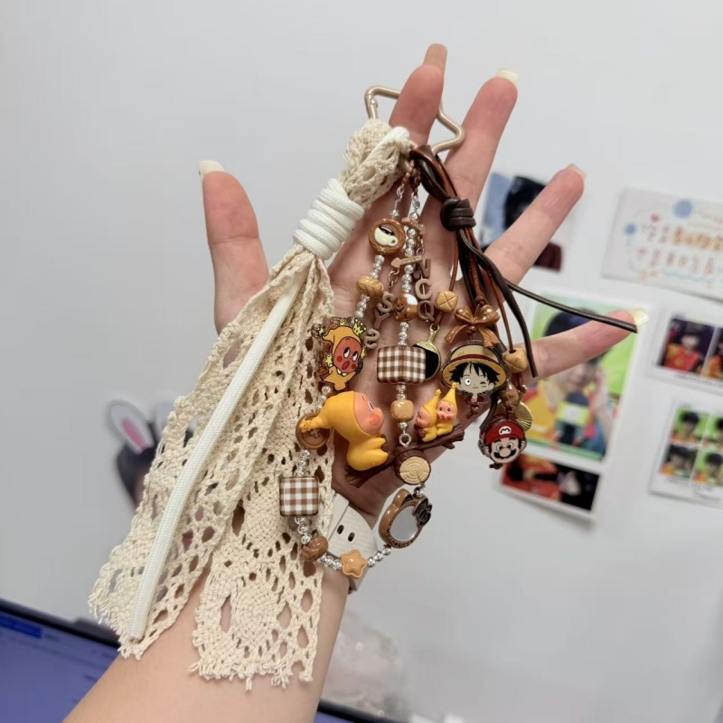 钥匙扣/獭兔毛球饰品/奶茶杯钥匙扣/钥匙扣配件/透明的樱桃珠产品图