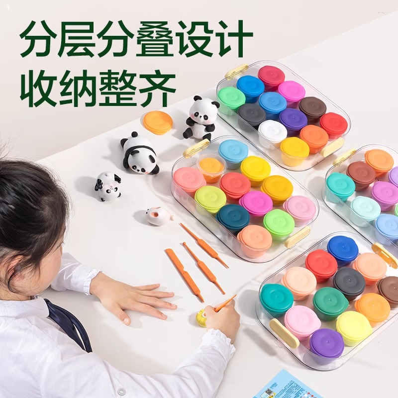 Deli Panda Pangda Clay Layer Stacking Box, Lightweight 48-color clay, diy bucket plasticine for kindergartens by hand details Picture