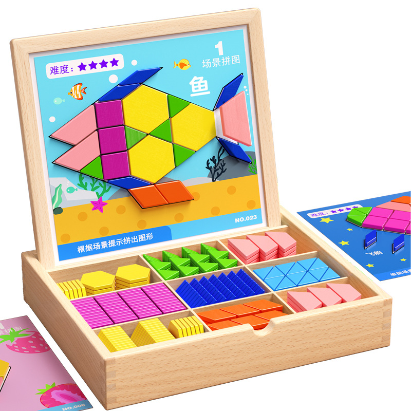 Magnetic sheet tangram puzzle toy, geometric magnetic building blocks, baby, kindergarten, primary school, intelligence, children aged 3 to 6 Item Picture