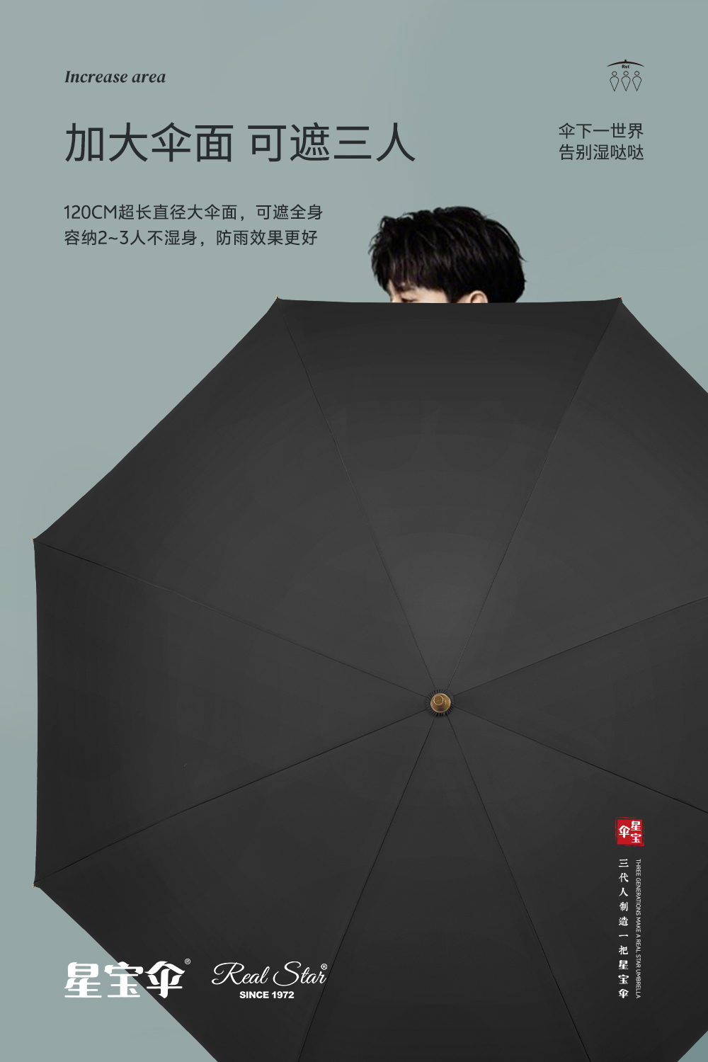 星宝伞1923直手柄晴雨伞加厚280T高密碰击布防嗮晴雨2用商务伞详情18