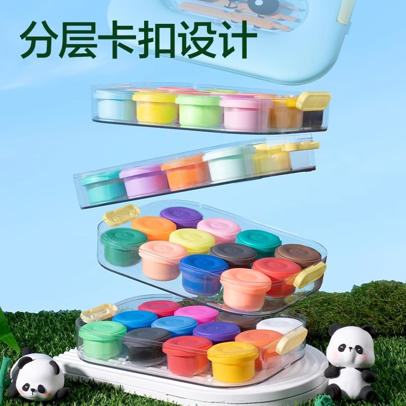 Deli Panda Pangda Clay Layer Stacking Box, Lightweight 48-color clay, diy bucket plasticine for kindergartens by hand Specification drawing