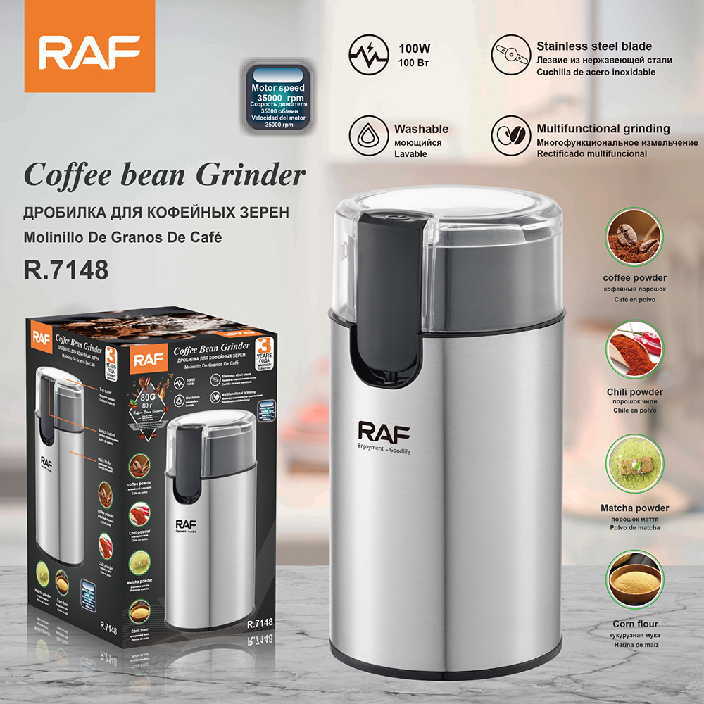 RAF's new multi-functional food processor for European standards, including an electric coffee bean and spice grinder for grains and cereals full figure