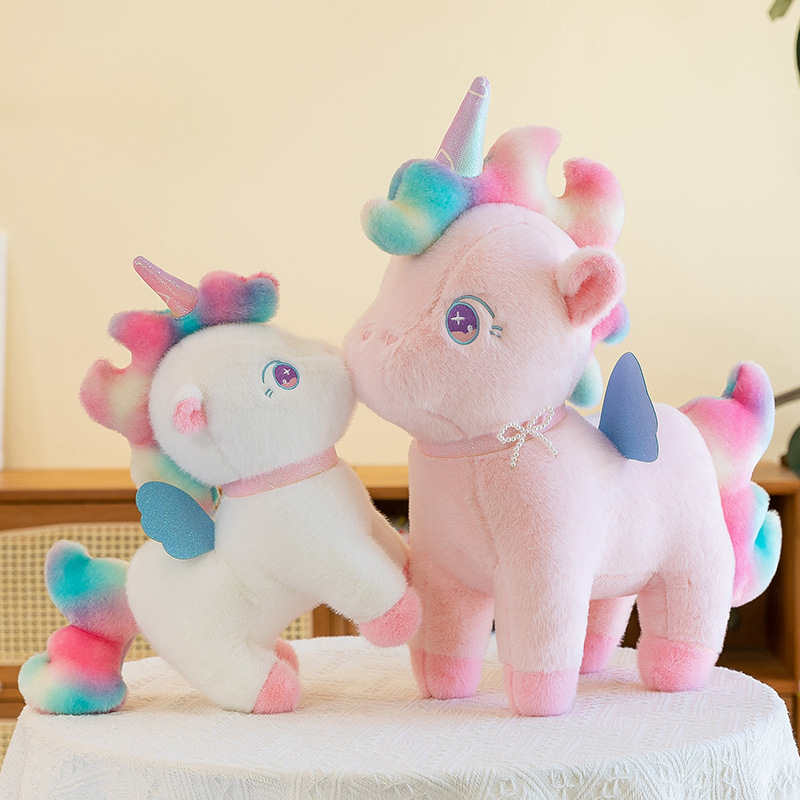 Wholesale of cross-border seven-color unicorn fleece toys, rainbow ponies, girls' bed cushions, children's stuffed dolls full figure