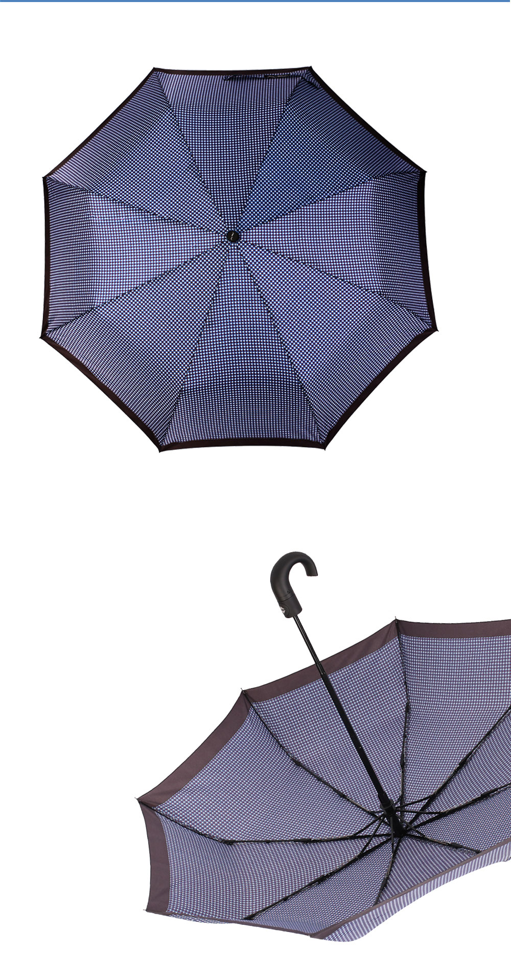 星宝伞HS3229长柄弯钩雨伞男士商务雨伞格纹男士三折全自动雨伞批发详情6