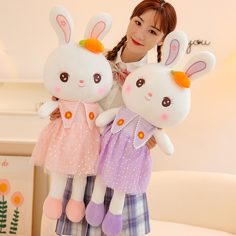 Cute carrot flower dress, little white rabbit doll, couple rabbit plush toy, ladies' bed sleeping pillow details Picture