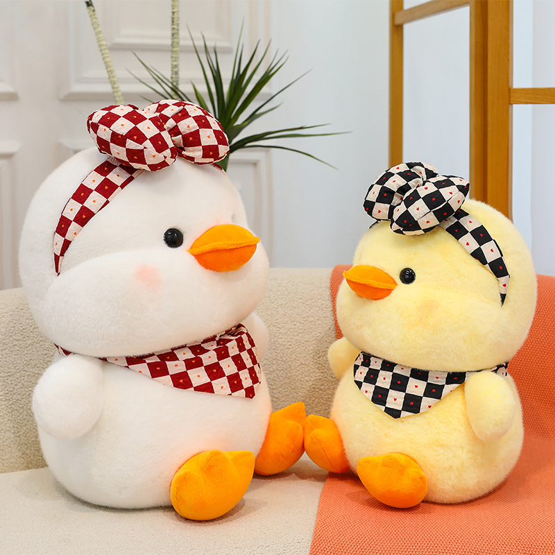 New cute bow headband, scarf, duck doll, plush toy, little yellow duck doll, girls and children's gift details Picture
