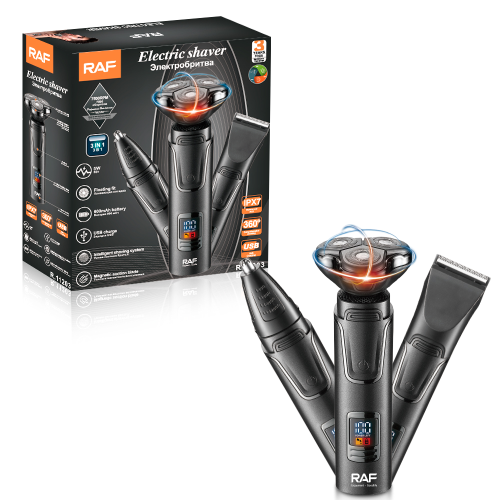 RAF Cross-border Charging USB Three-in-one Electric Men's Shaver, Shaving Nose Hair Trimmer, Beauty and Hair Care Set Application Scenario