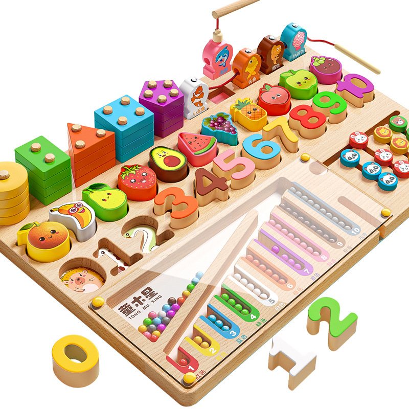 Children's educational toys, Montessori early education jigsaw puzzles for boys and girls, three-year-old thinking training, geometric matching and assembly building blocks Item Picture