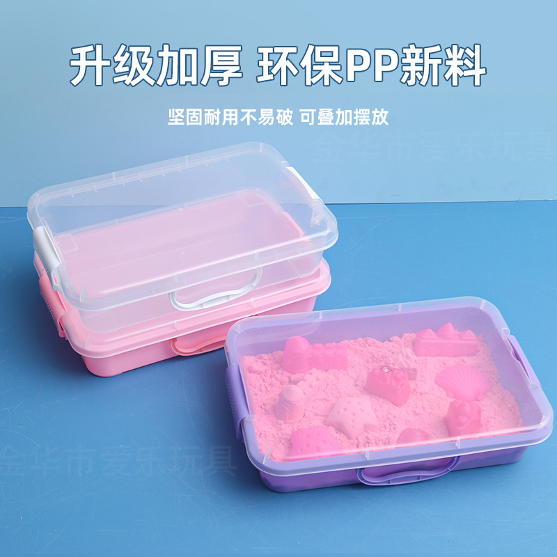 Space toy sand table, children's play sand storage box, thickened suitcase with cover, plastic tray wholesale, new handle details Picture