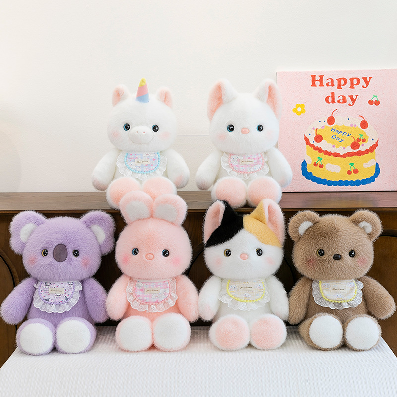 Cute three-flower cat plush toys, running animals, little rabbits, plush toy dolls, throw pillows, Children's Day gifts full figure
