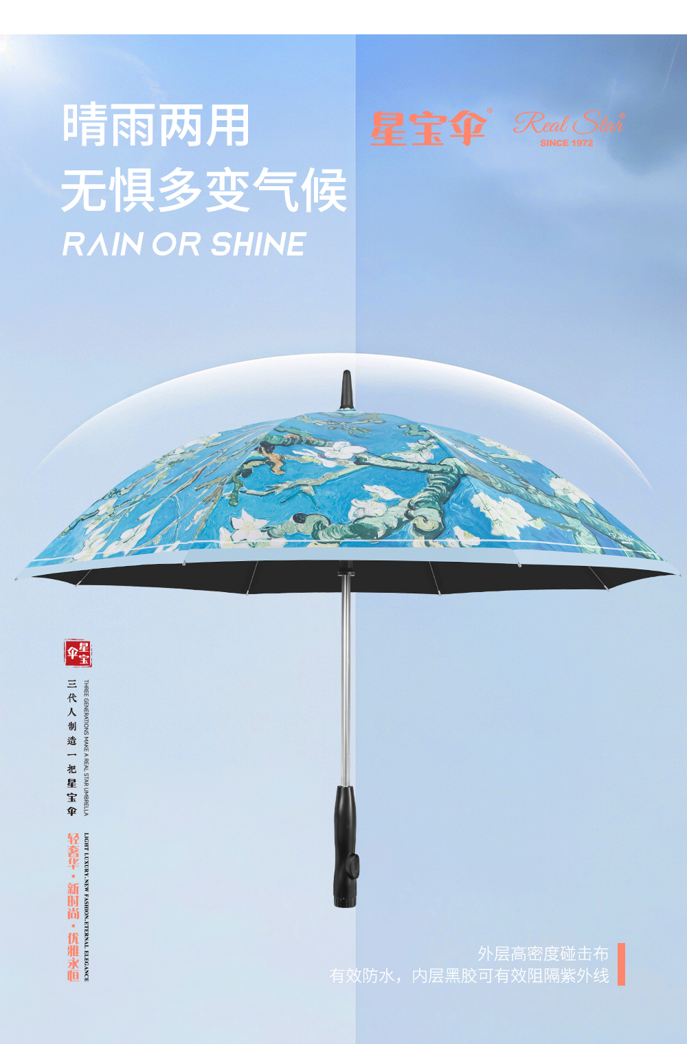 Xingbao Umbrella R-1812 Straight pole Fan umbrella Long handle USB power supply Creative built-in fan umbrella Black rubber UV-resistant umbrella can spray water long umbrella wholesale pic 8