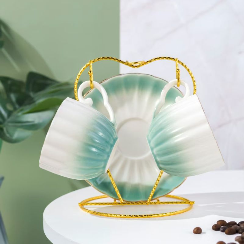 北欧描金轻奢风水具套装陶瓷水杯水壶咖啡具礼品套装带托盘