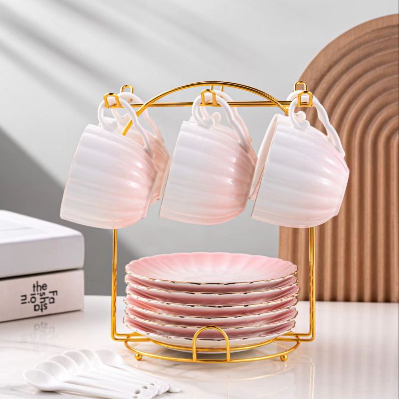 Nordic gold-painted light luxury feng shui set, ceramic water cup, water bottle, coffee set gift set with tray, cross-border Specification image