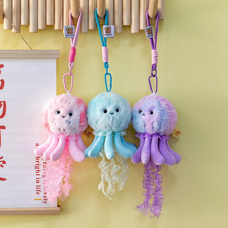 New cute and popular jellyfish pendant, plush toy doll, ocean cartoon bag, pendant, keychain doll Specification drawing