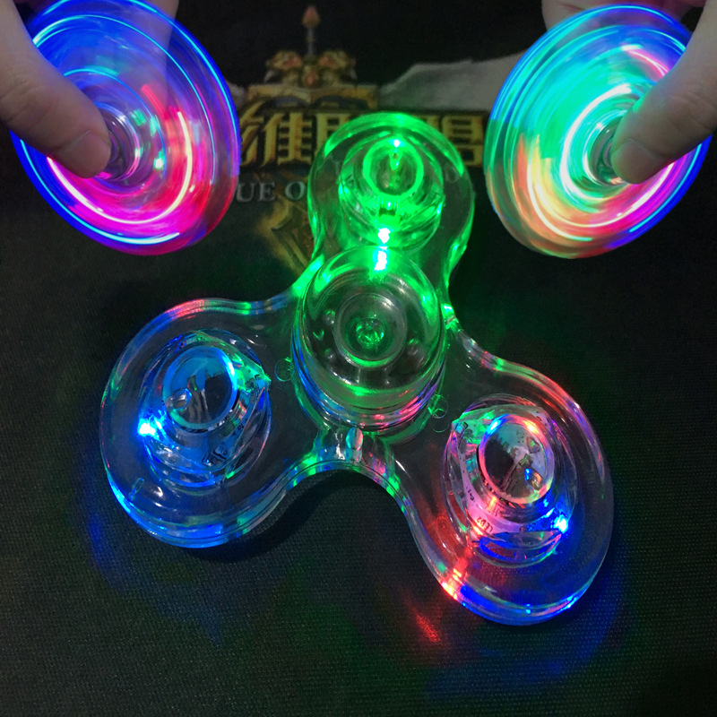 Wholesale transparent crystal LED light, colorful luminous fidget spinners, and PVC material cross-border fidget spinners toys full figure
