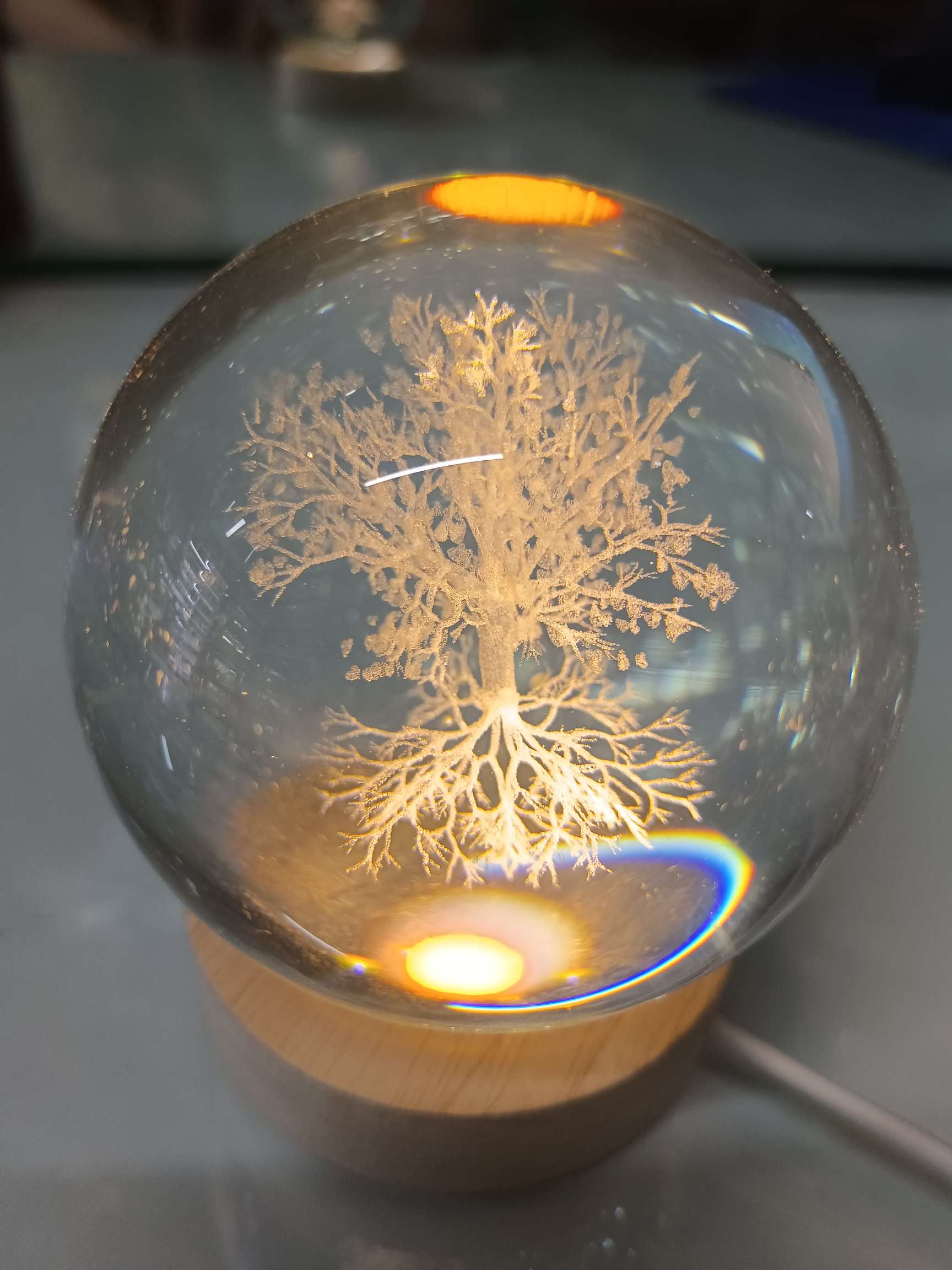 水晶工艺品，水晶小夜灯，暖光灯，小礼品，小摆件，内雕球，圣诞礼品，水晶球细节图