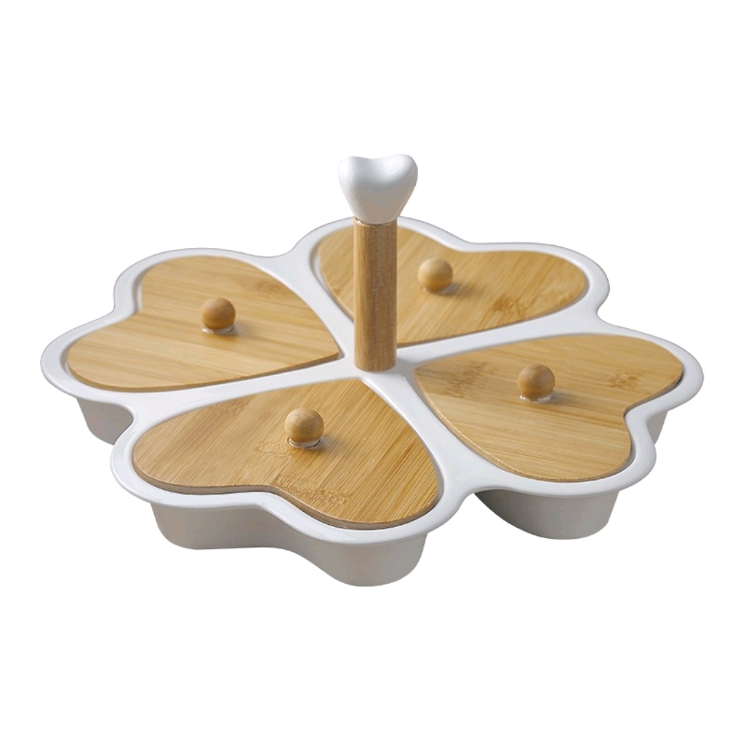 新款心形陶瓷果盘带盖子套装四格干果盒婚礼水果坚果试吃果盘拼盘