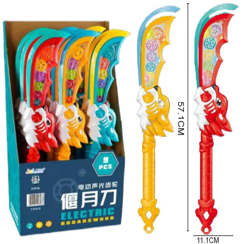 Free shipping for boys' electric transparent gear luminous saw, one-click to start street stall lighting, night market luminous tool toy Application Scenario