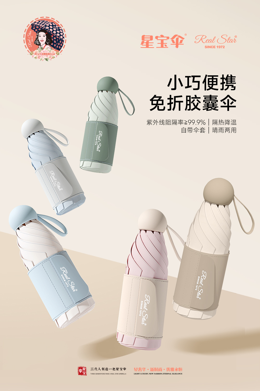 星宝伞5900五折手开晴雨伞加厚伞带易折叠雨伞胶囊伞晴雨2用详情2