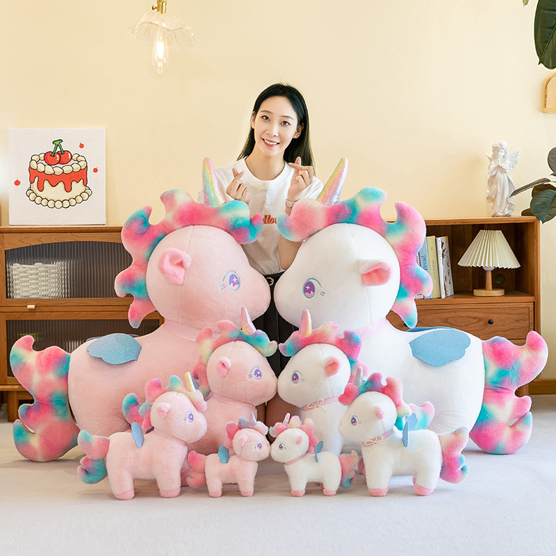 Wholesale of cross-border seven-color unicorn fleece toys, rainbow ponies, girls' bed cushions, children's stuffed dolls Item Picture