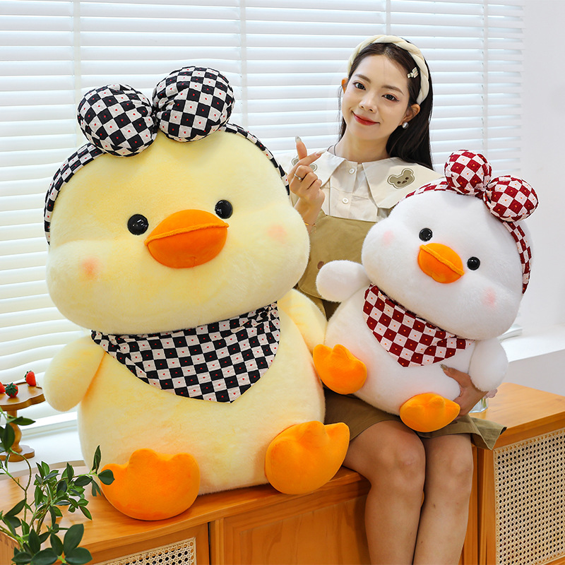 New cute bow headband, scarf, duck doll, plush toy, little yellow duck doll, girls and children's gift Specification drawing