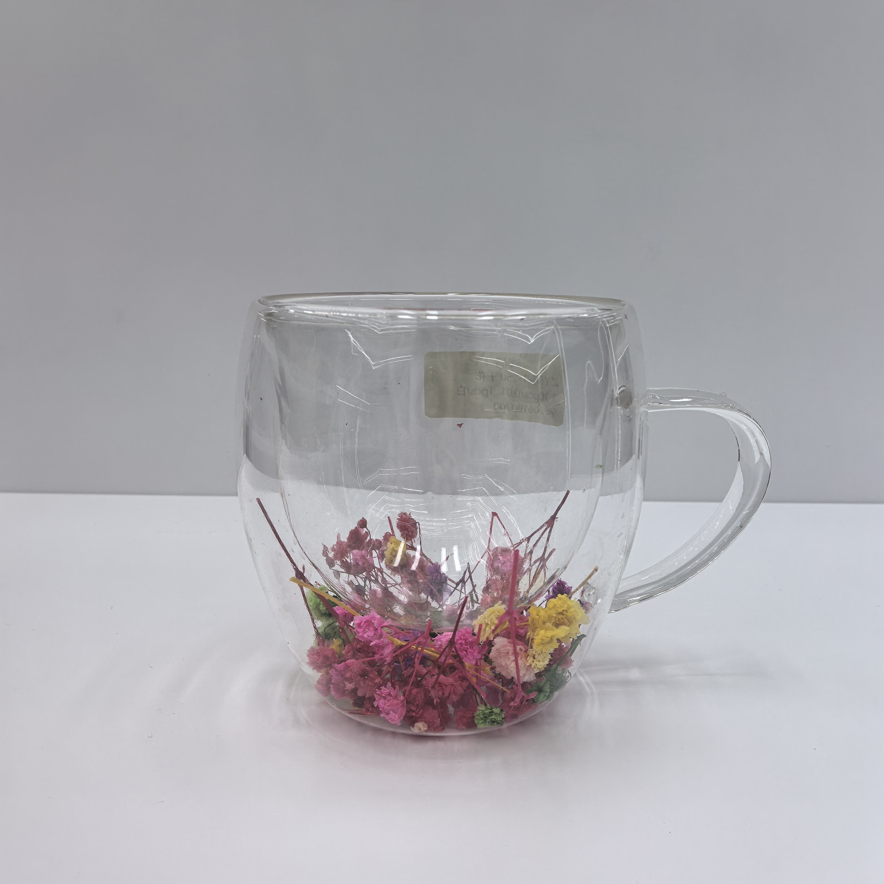 新款品牌外贸双层高硼硅玻璃干花杯耐热小号350毫升夏季泡茶朗旭喝水杯玉晶玻璃杯竹节杯干花玻璃杯咖啡杯商用饮料杯