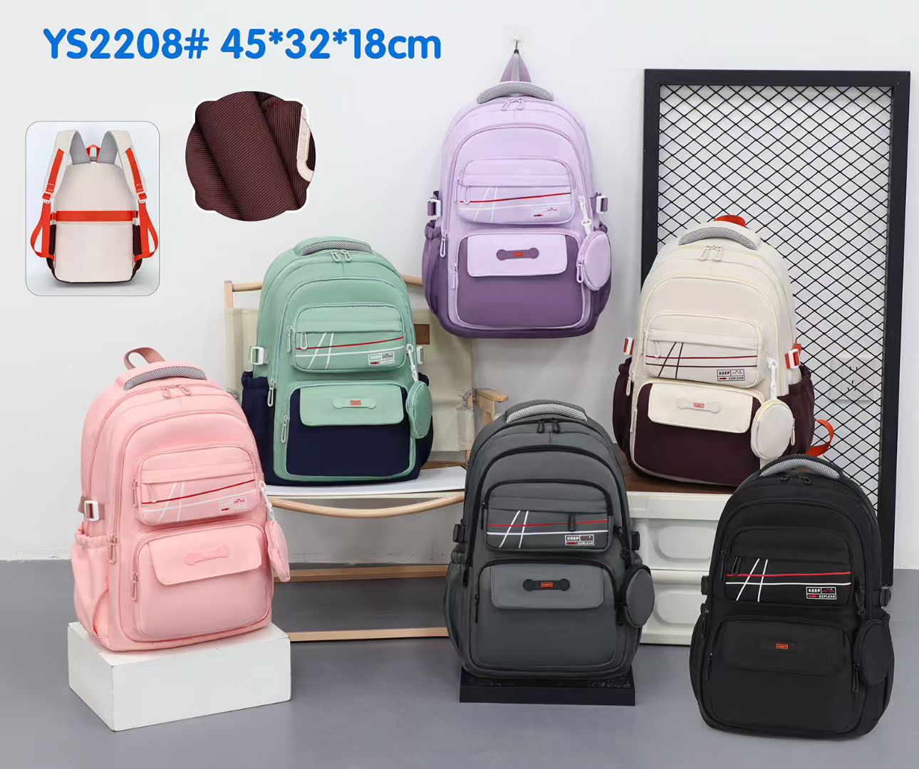 Fresh and light backpack, senior grade schoolbag, casual backpack, large-capacity student bag, waterproof lightweight computer bag Item Picture