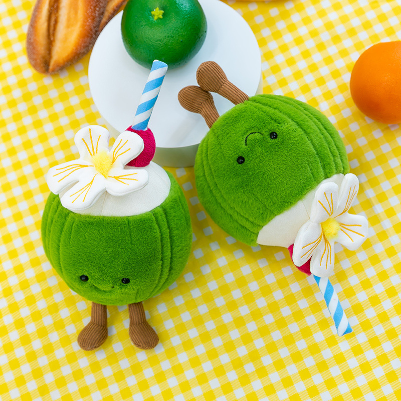 New creative and cute summer coconut plush toys, fun coconut simulation figurines, table and decorative items, afternoon tea details Picture
